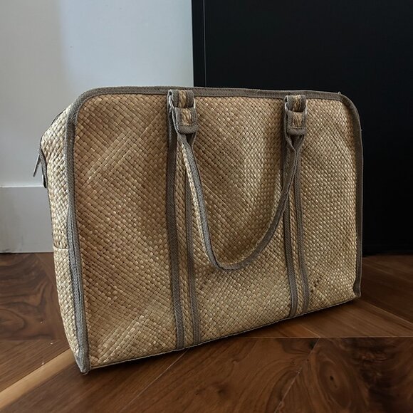 Vintage Straw Briefcase Laptop Bag, Unisex - Picture 3 of 4